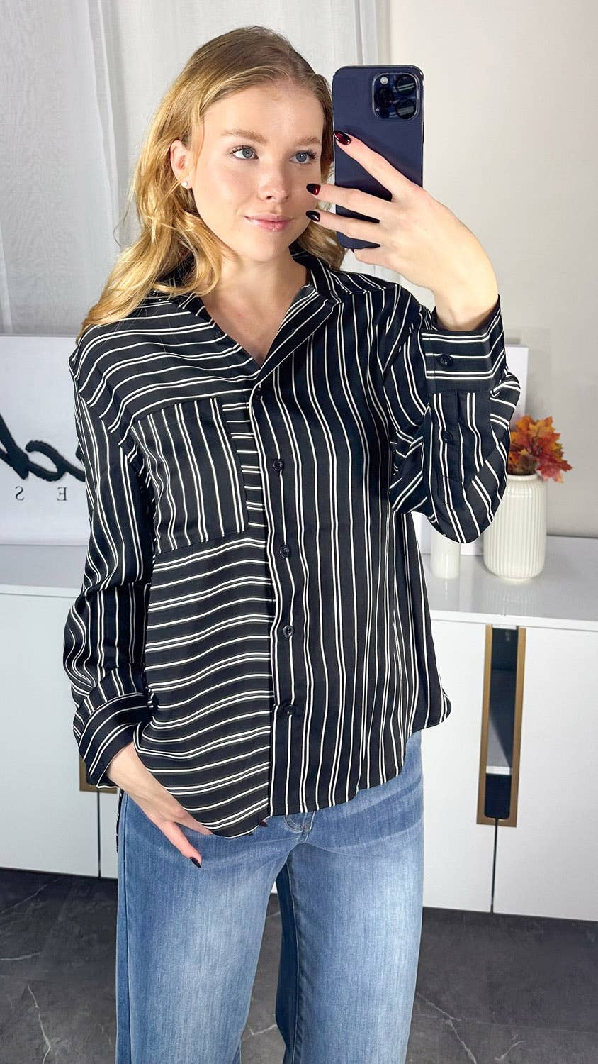 Long Sleeve Striped Silky Top