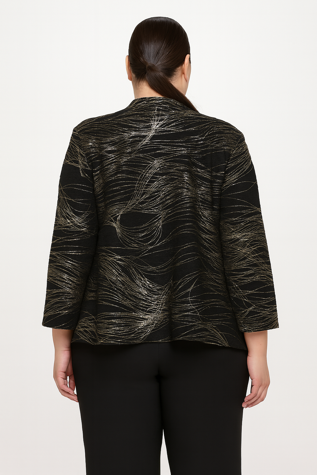 The Lila Jacket – Black & Gold Swirl Available In Sizes L-3X
