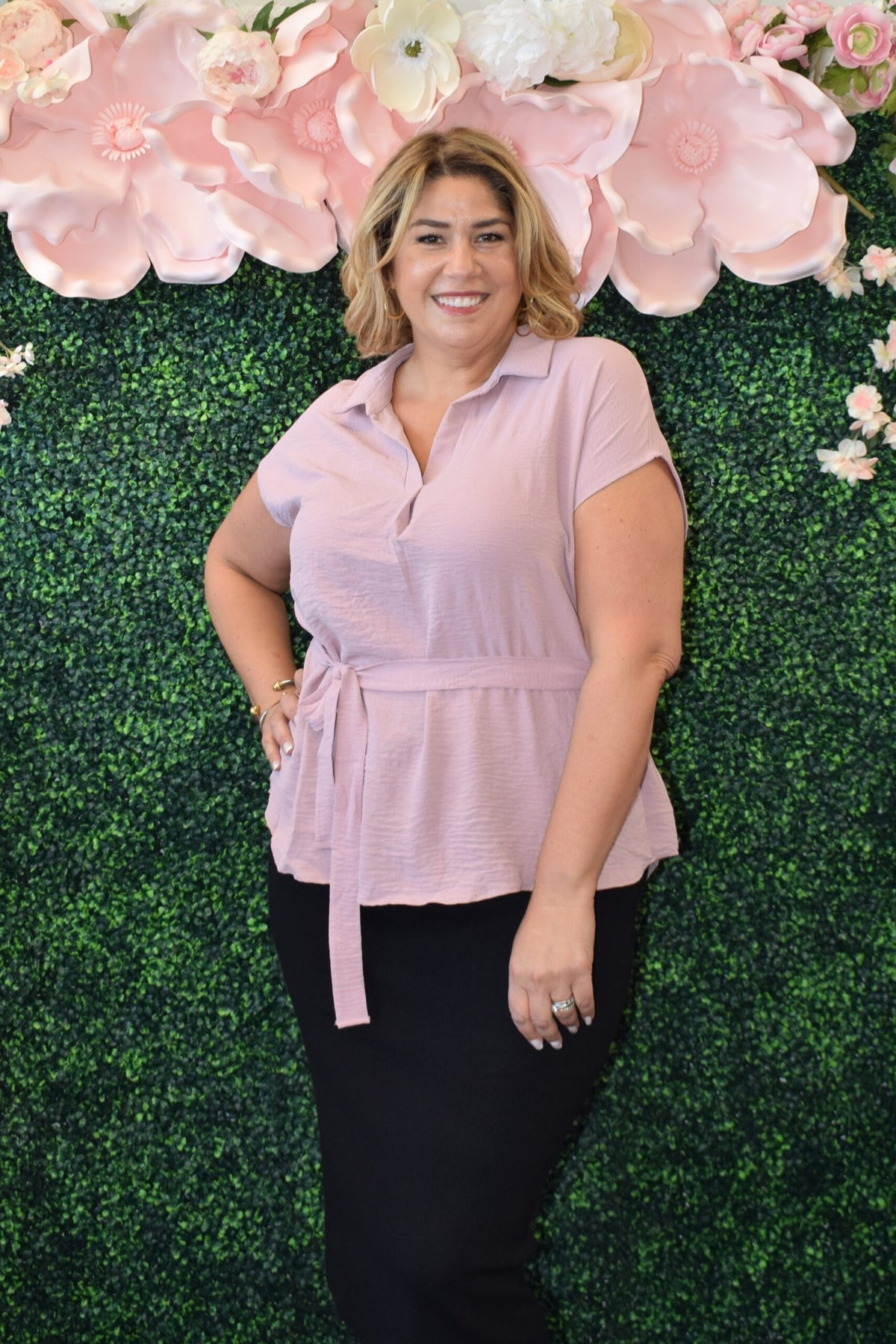 Collared Airflow Blouse with Waist Tie