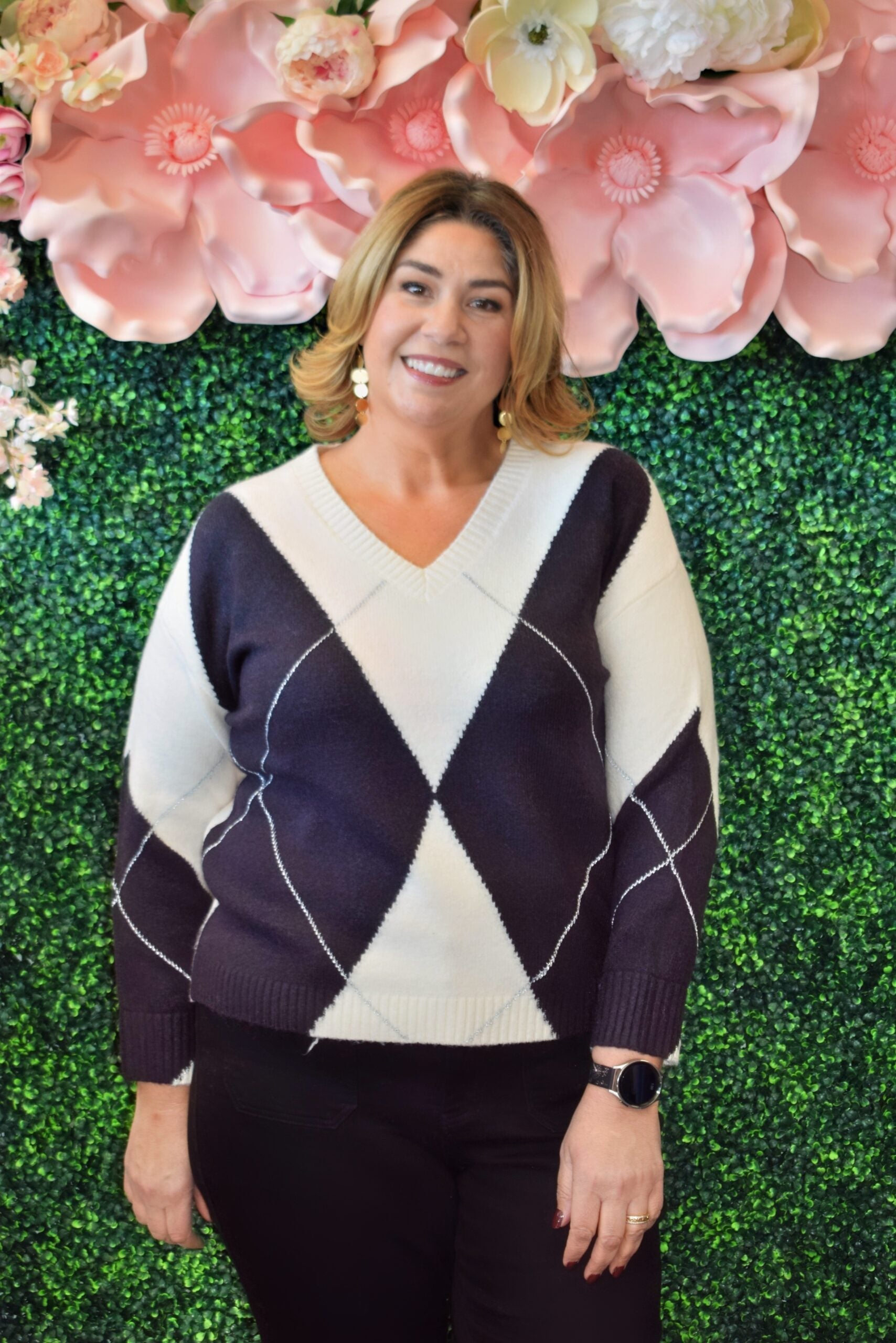 Aria Luxe Argyle Sweater