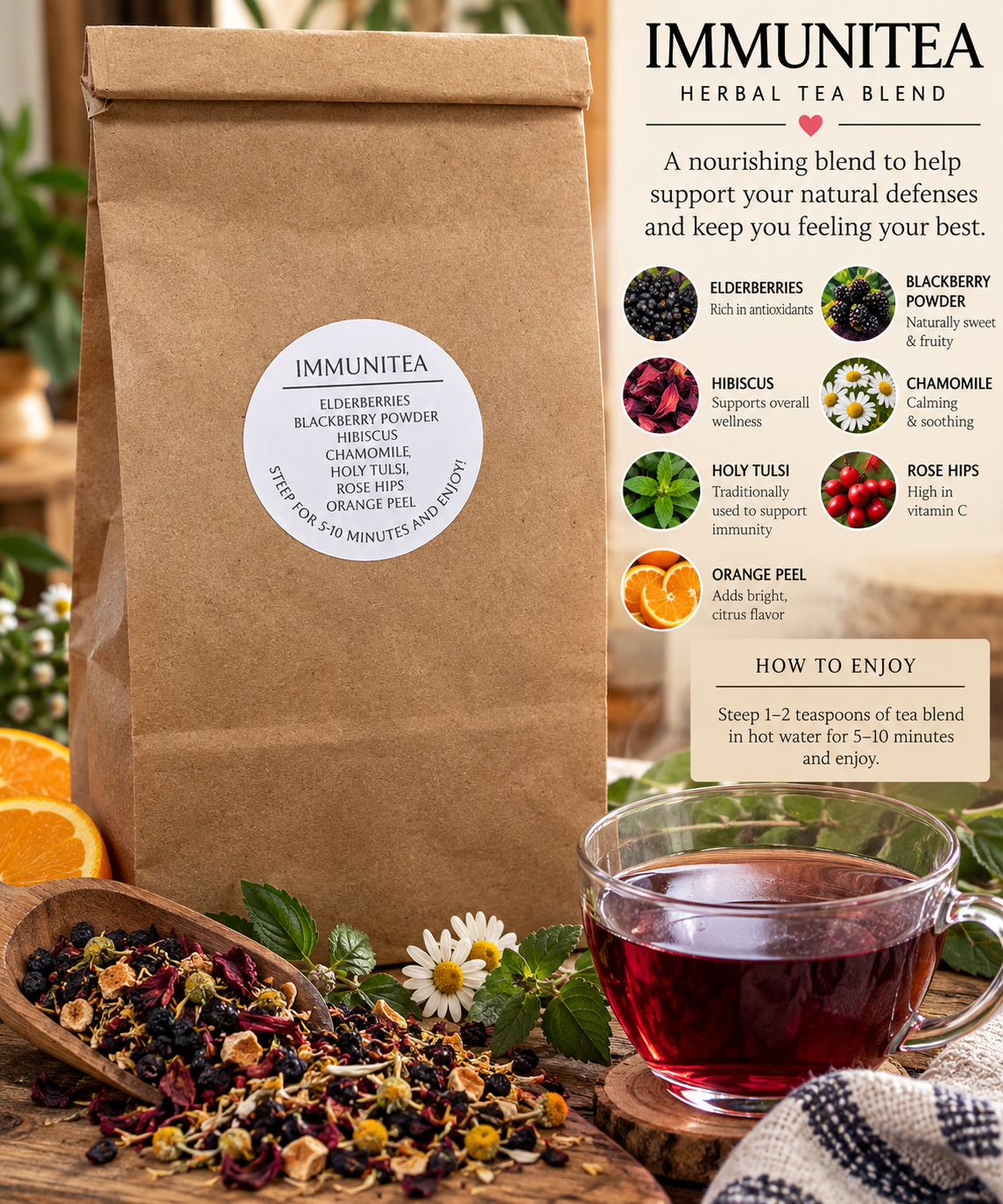 Herbal Tea Blends | Joy & Immunitea | 10 Tea Bags
