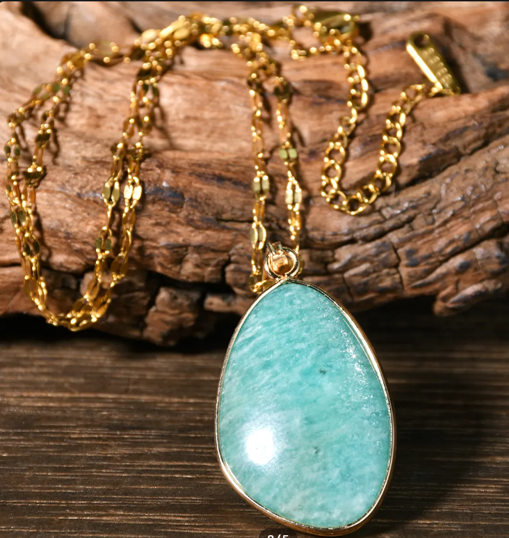 Gold-Plated Teardrop Pendant – Labradorite & Amazonite