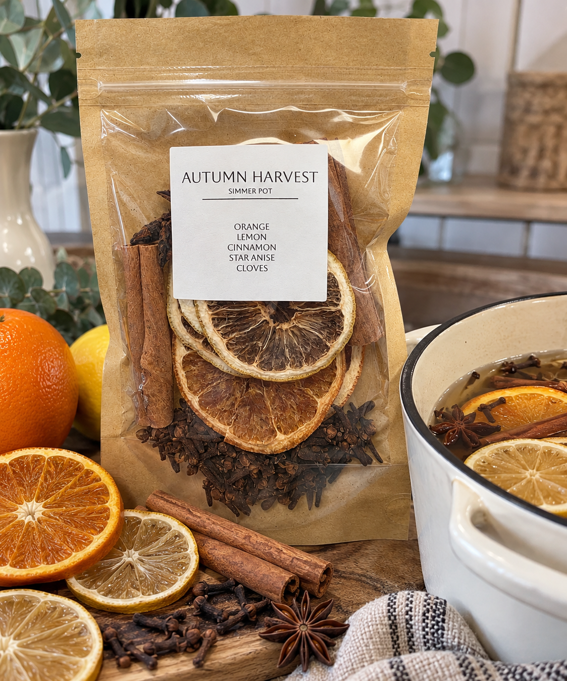 Autumn Harvest dried orange lemon cinnamon simmer pot pouch