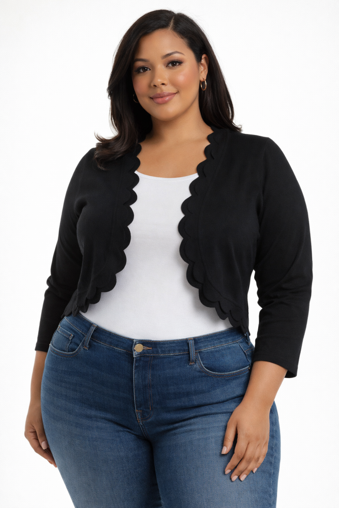 Women's Cropped Scalloped Edge Shrug