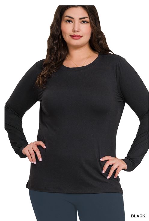 Brushed Microfiber Long Sleeve Round Neck Tee