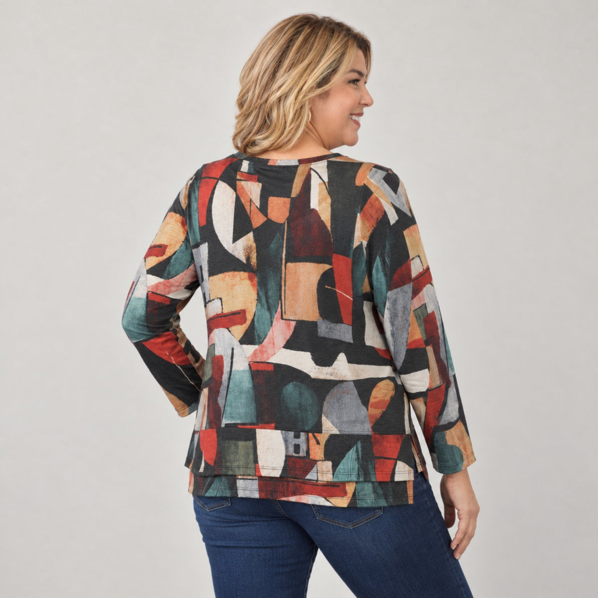 Cubism V-neck overlap hem top back view