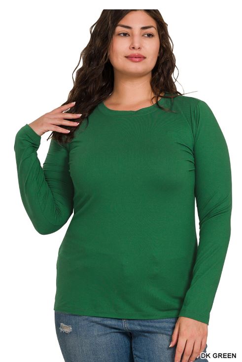Brushed Microfiber Long Sleeve Round Neck Tee