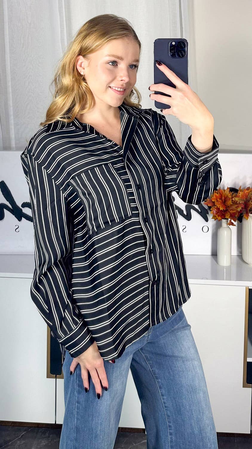 Long Sleeve Striped Silky Top