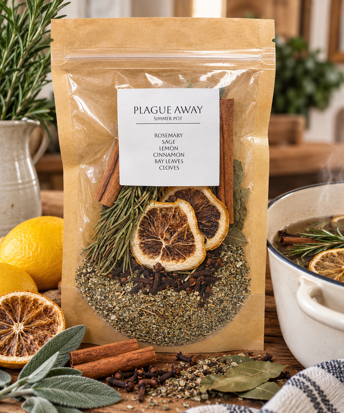 Plague Away rosemary sage lemon simmer pot pouch