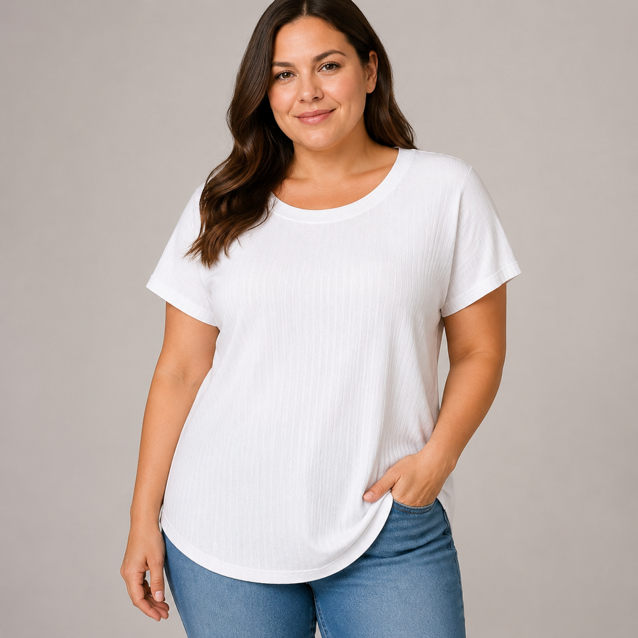 White Ribbed Crew Neck T-Shirt