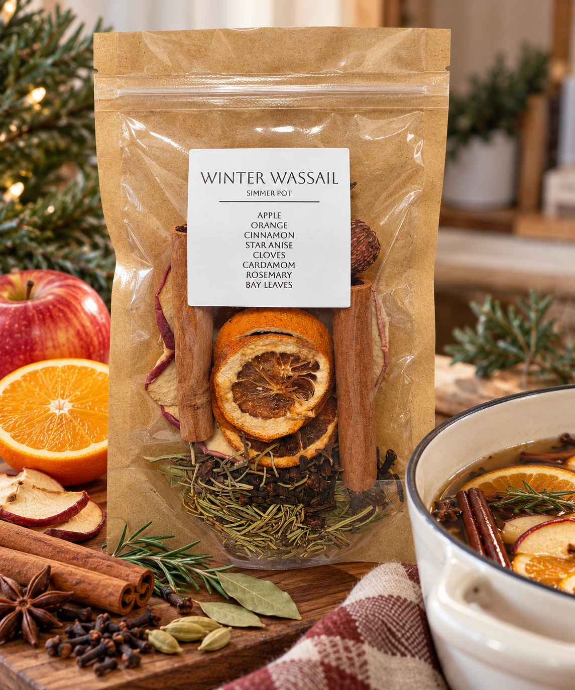 Winter Wassail apple orange cinnamon holiday simmer pot pouch