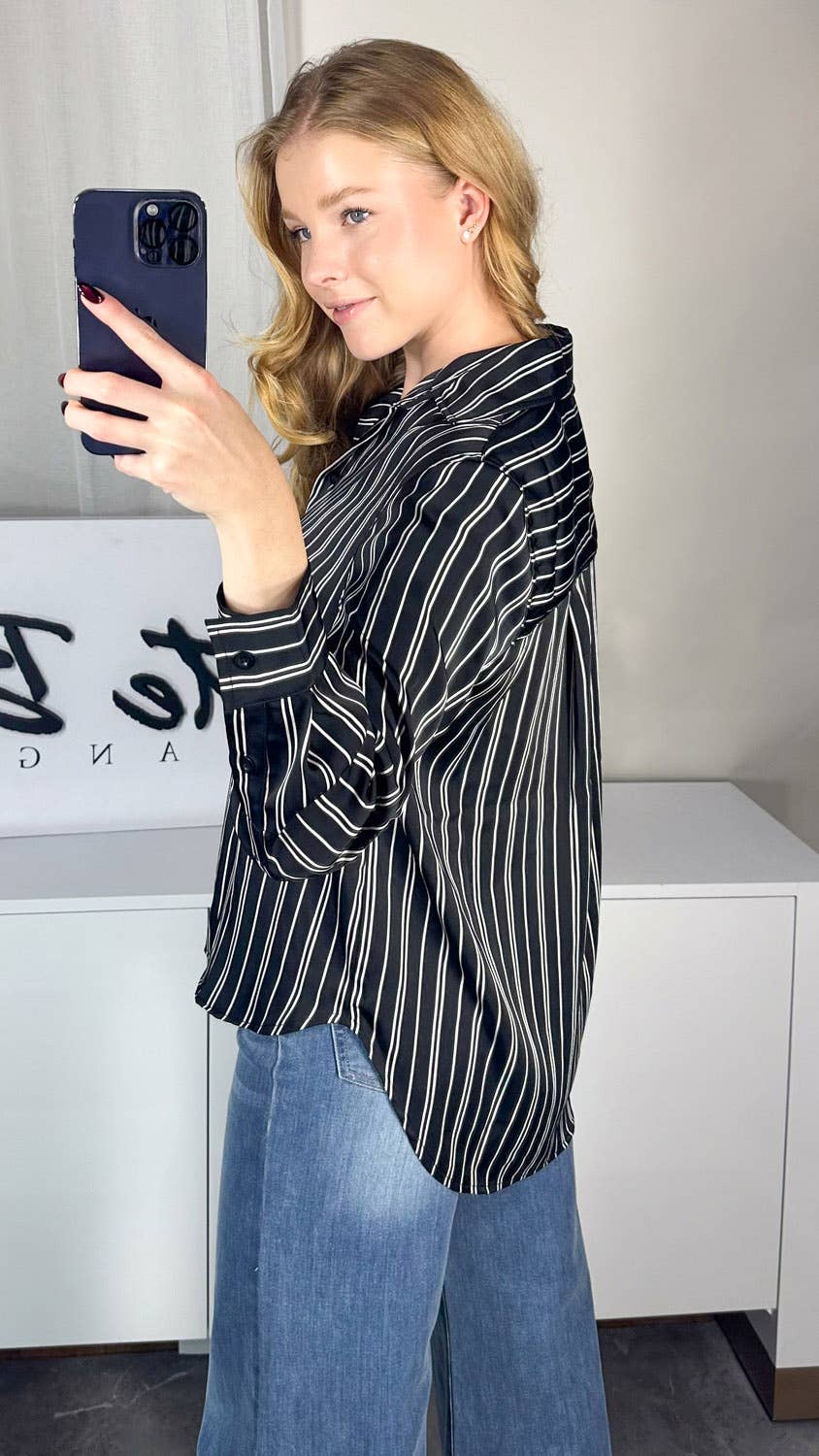 Long Sleeve Striped Silky Top