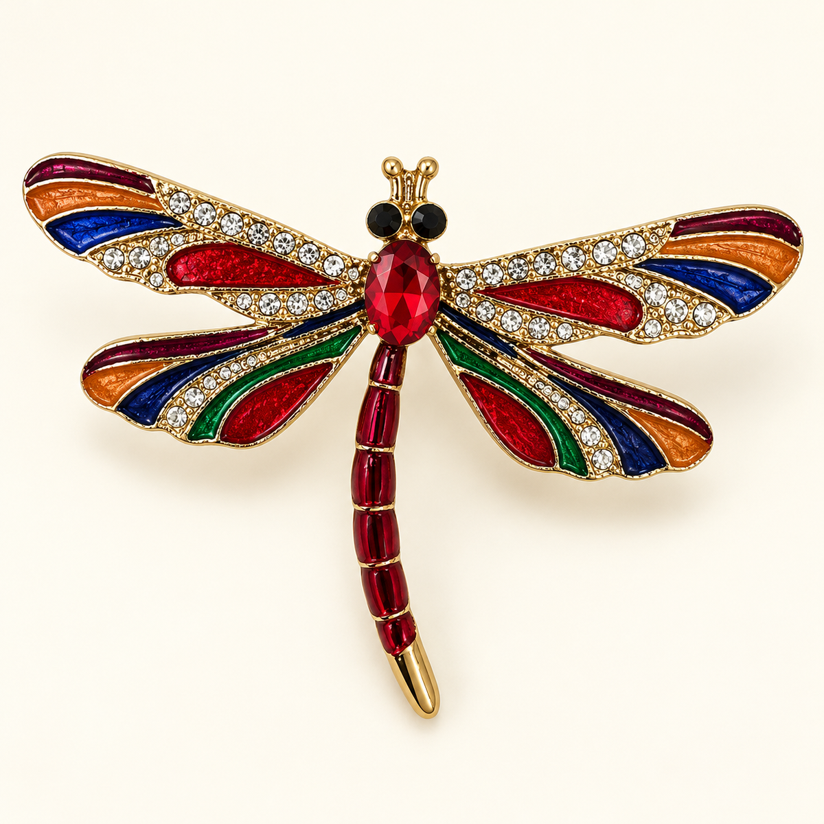 Jeweled Dragonfly Brooch Pin – Purple, Red & Teal