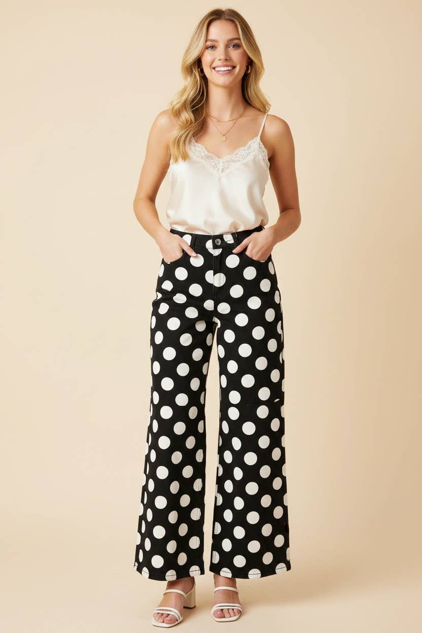 Plus Polka Dot Wide Leg Casual Pants