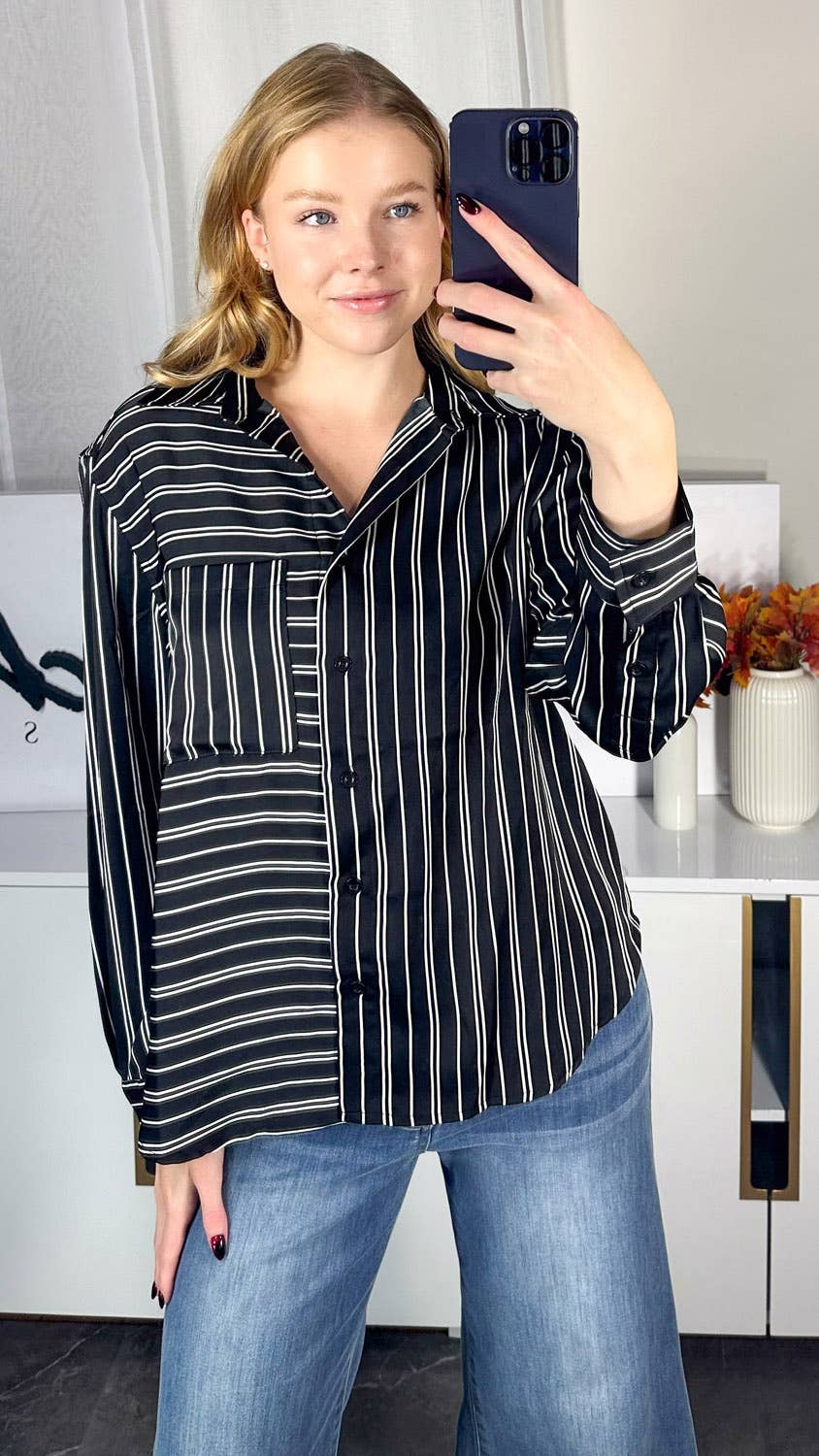 Long Sleeve Striped Silky Top