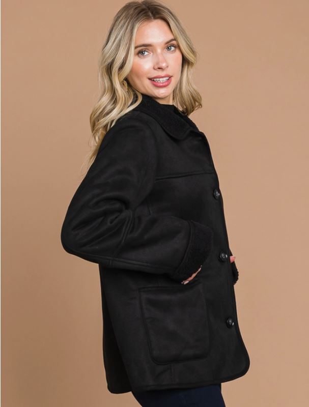 Plus/Mid Size Faux Seude Shearling Jacket
