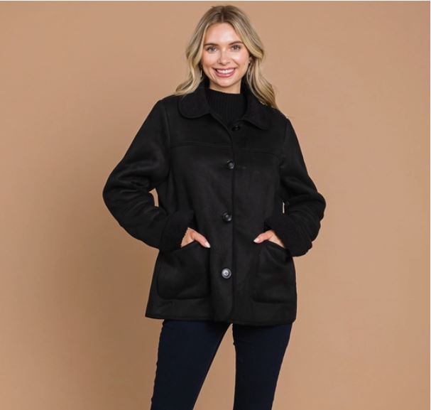 Plus/Mid Size Faux Seude Shearling Jacket