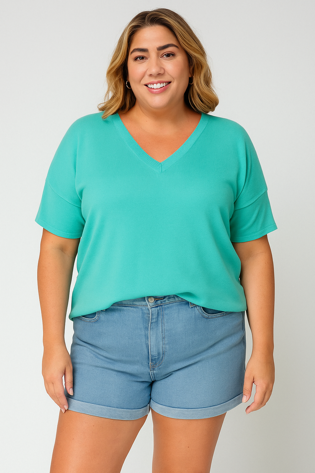Soft Seafoam Hacchi V-Neck Knit Top
