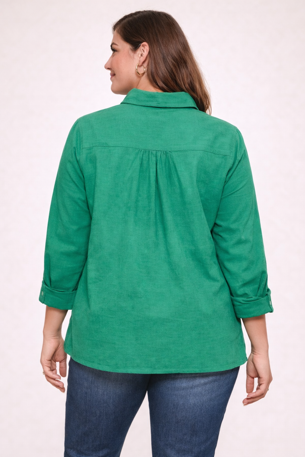 Women’s Embroidered Button-Up Blouse in Navy & Green
