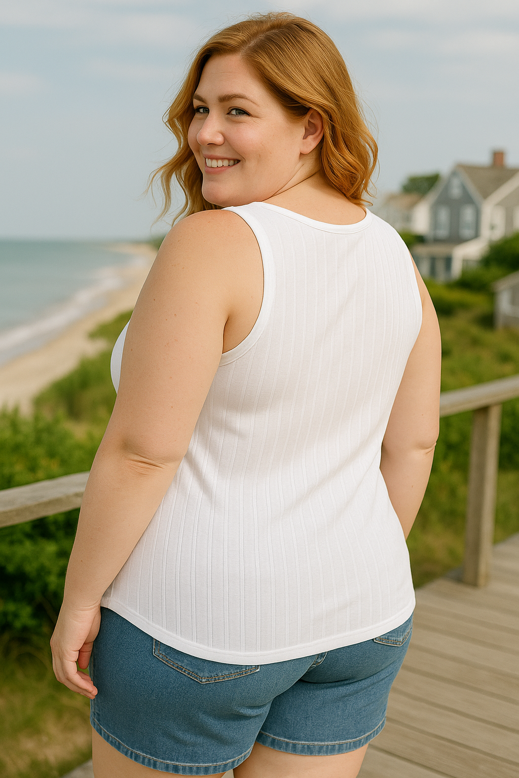 Plus Size White Ribbed Tank