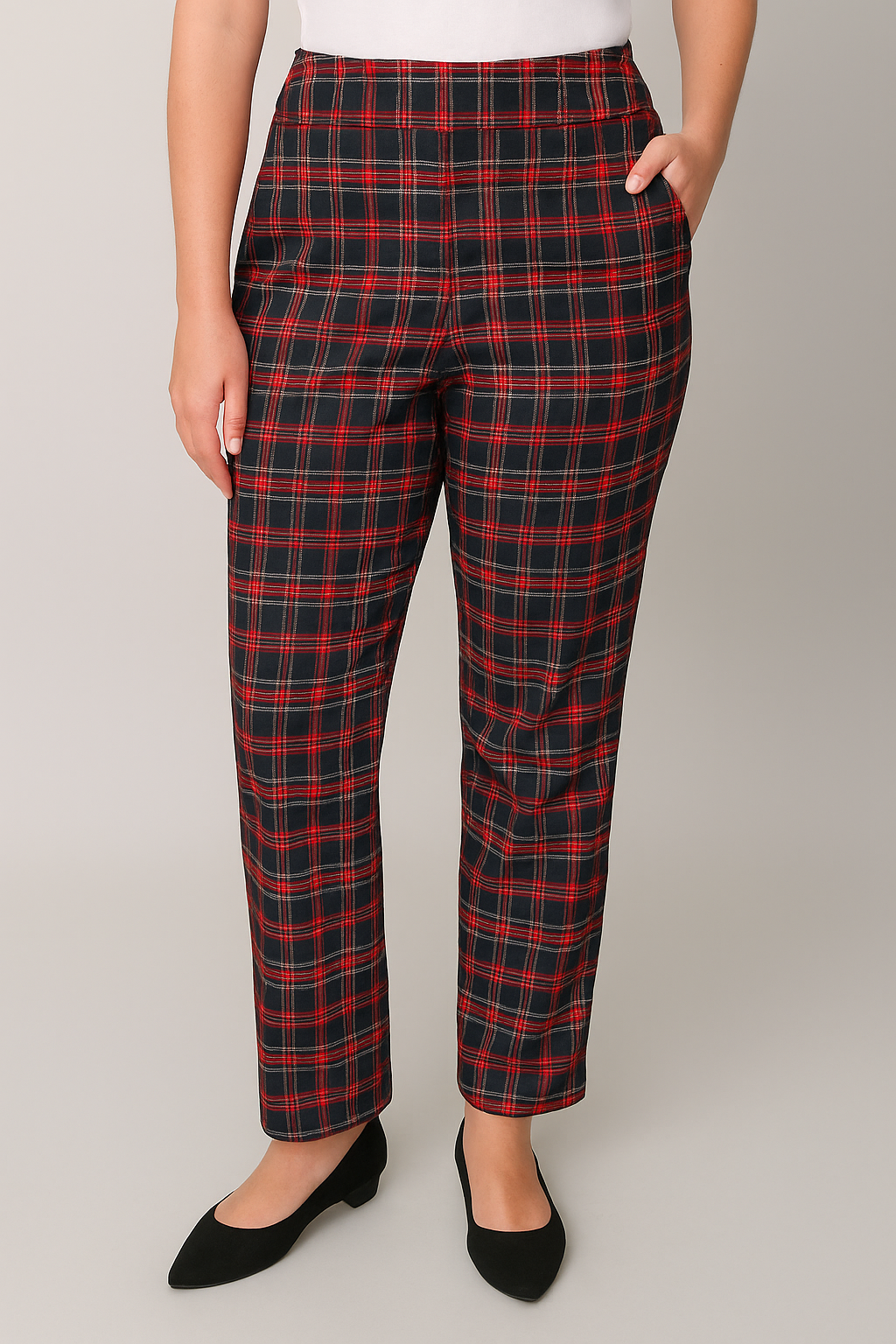 The Fiona Millennium Pant – Red Plaid with Pockets Sizes 1X-3X