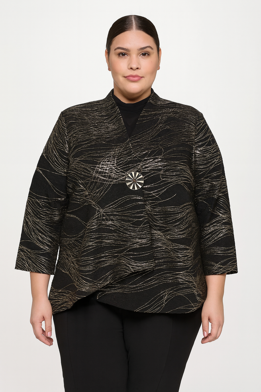The Lila Jacket – Black & Gold Swirl Available In Sizes L-3X