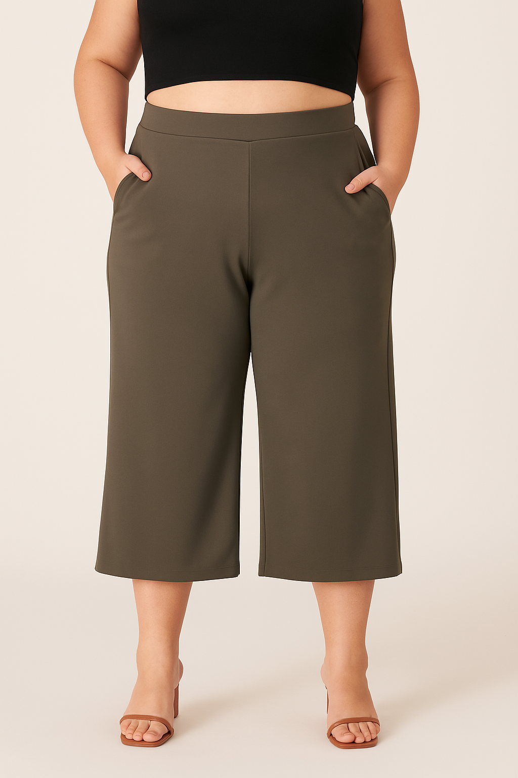 Cropped Straight-Leg Pants with Pockets