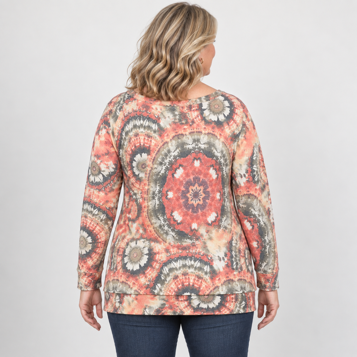 Long Sleeve Multi Color Print Kangaroo Pocket Top