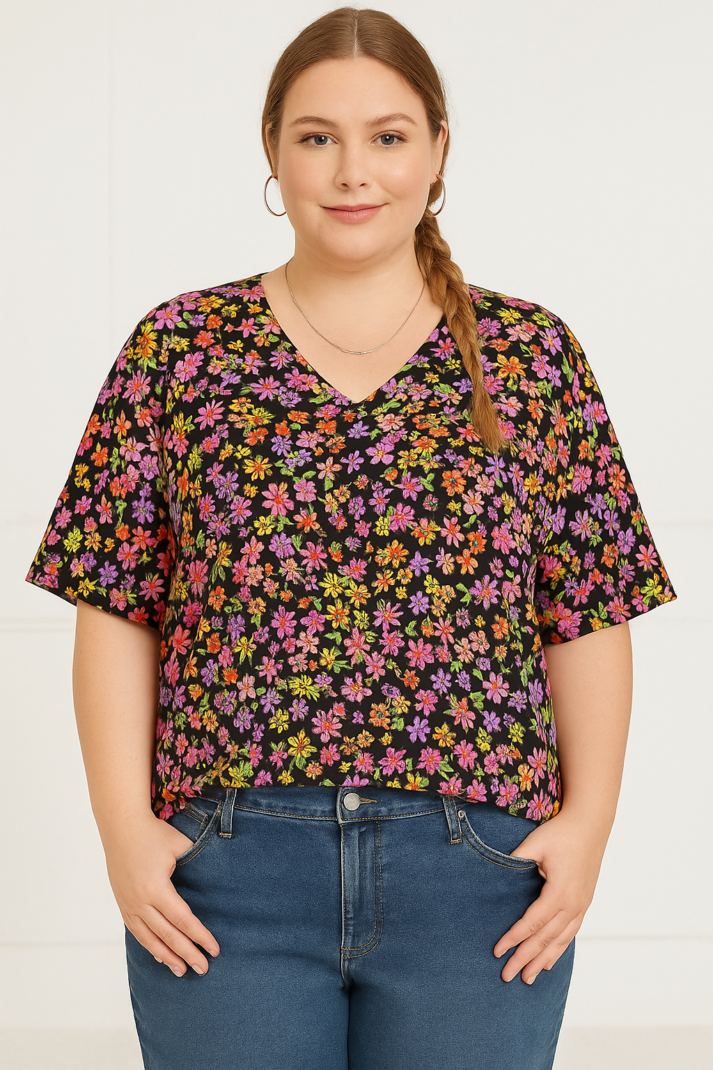 Plus Size Black Floral Top