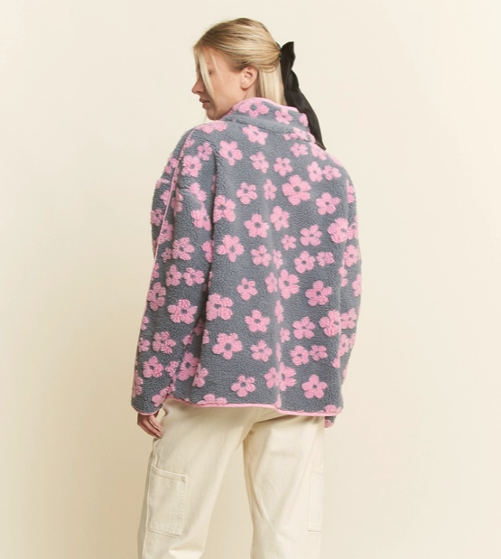 Back view of Daisy oversized sherpa jacket