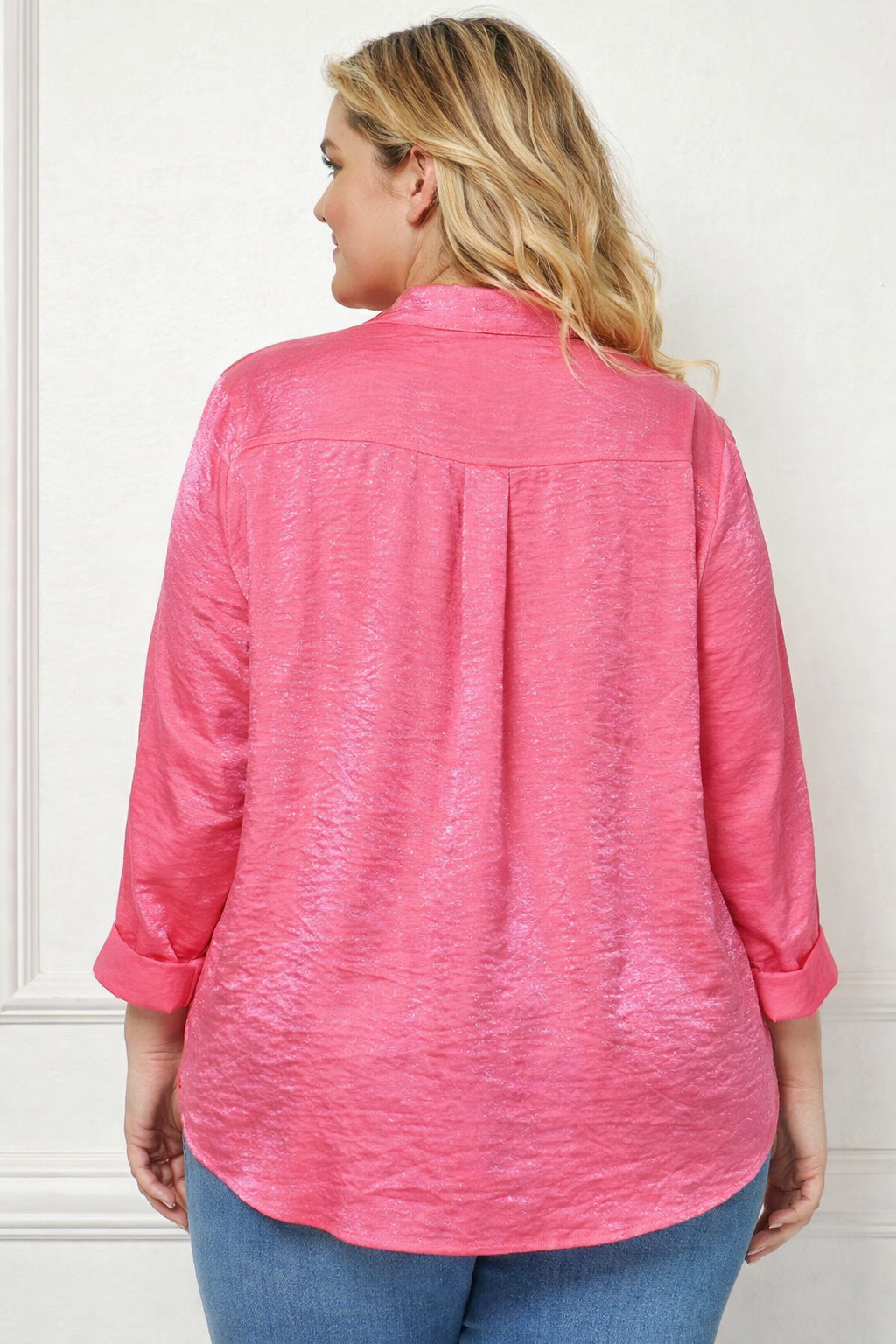 Fuchsia Shimmer Button Down Blouse