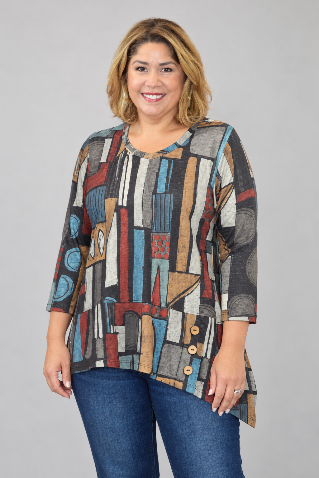 Montage Geometric Print Asymmetric Knit Tunic