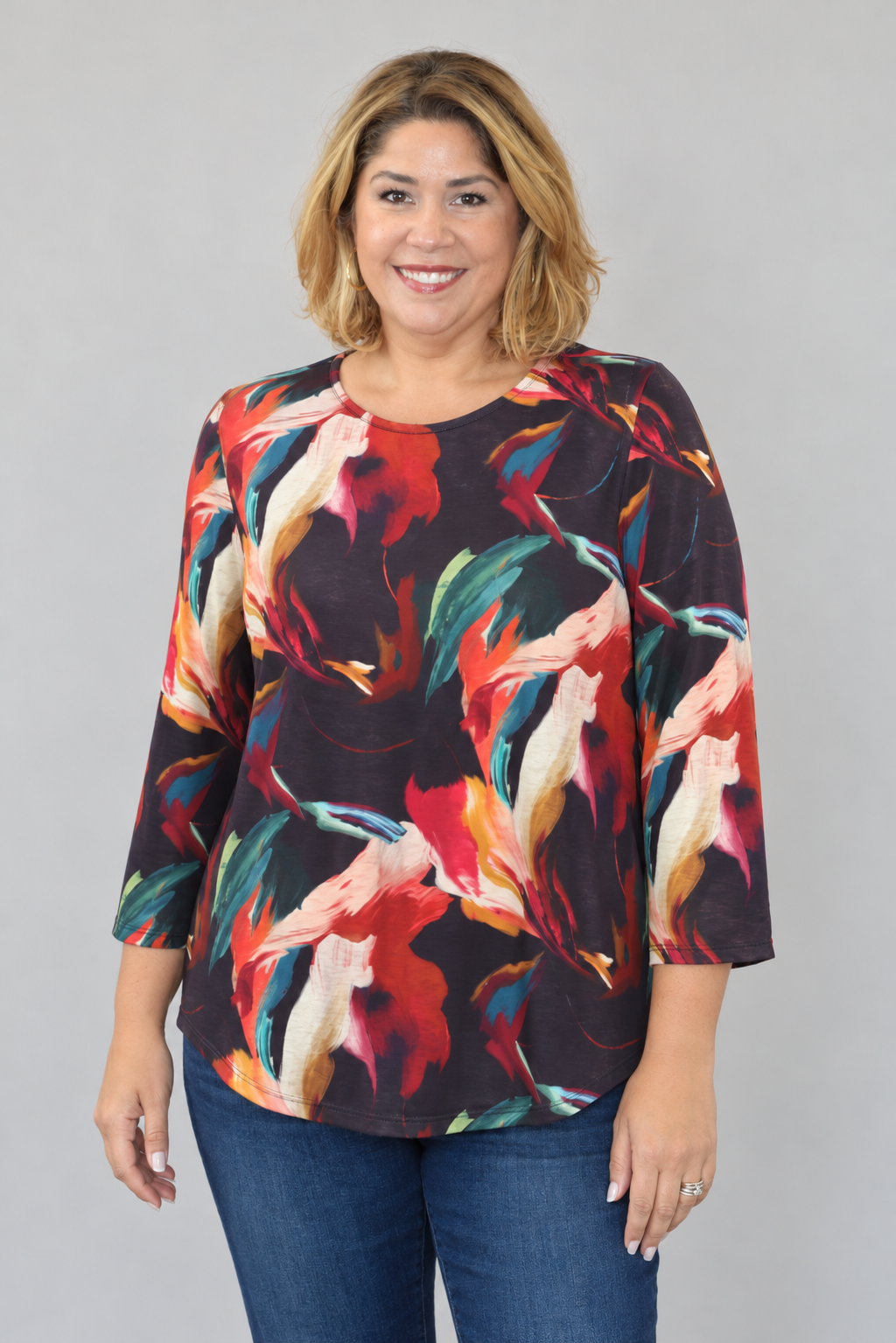 Astra Abstract Print Silky 3/4 Sleeve Top