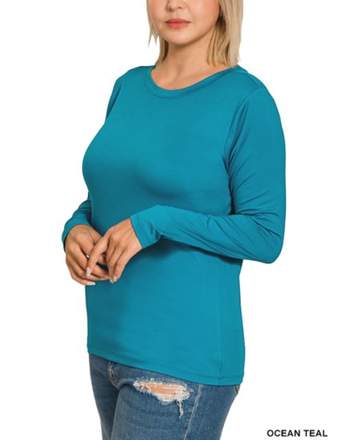 Brushed Microfiber Long Sleeve Round Neck Tee