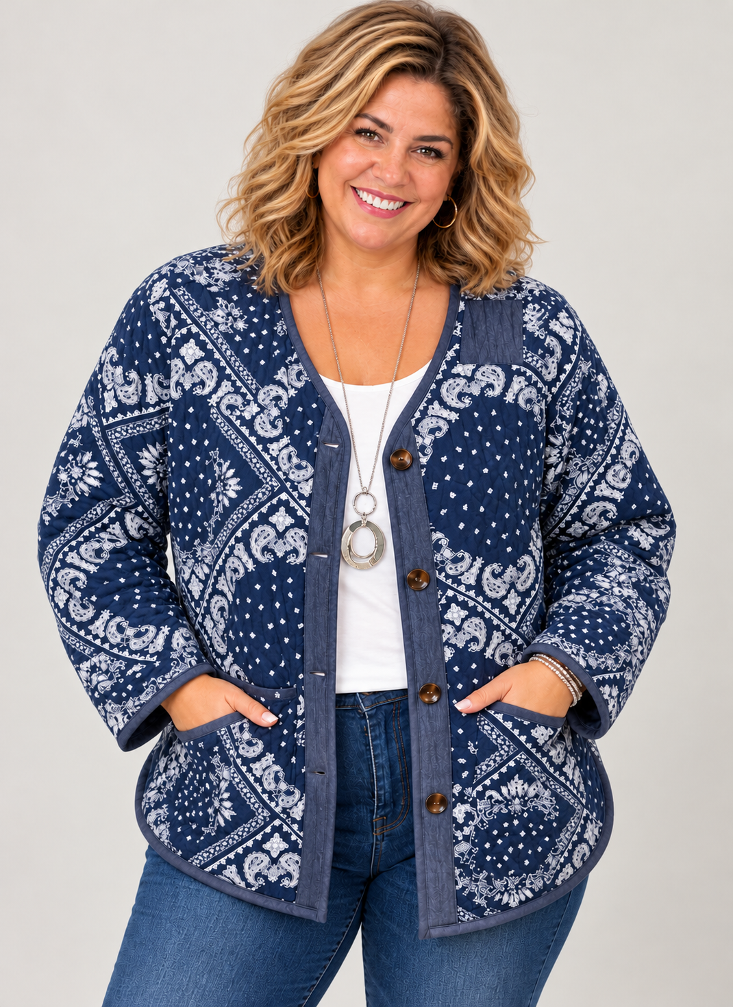 Paisley Washed Quilted Oversized Jacket