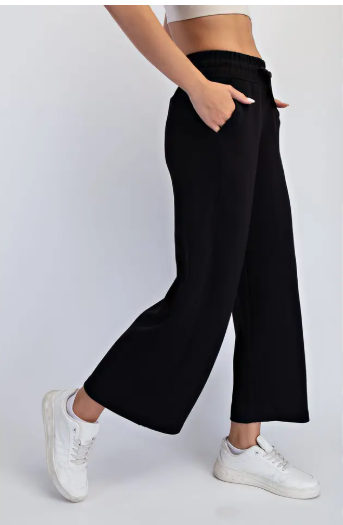 Fall Cropped Wide Leg Scuba Pants | High-Rise Pull-On Pants