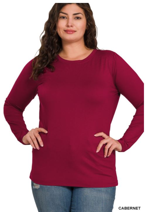 Brushed Microfiber Long Sleeve Round Neck Tee