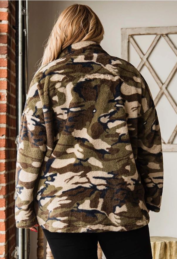 Plus/Mid Size Cozy Camo Fur Jacket
