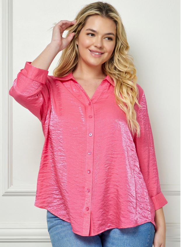 Fuchsia Shimmer Button Down Blouse