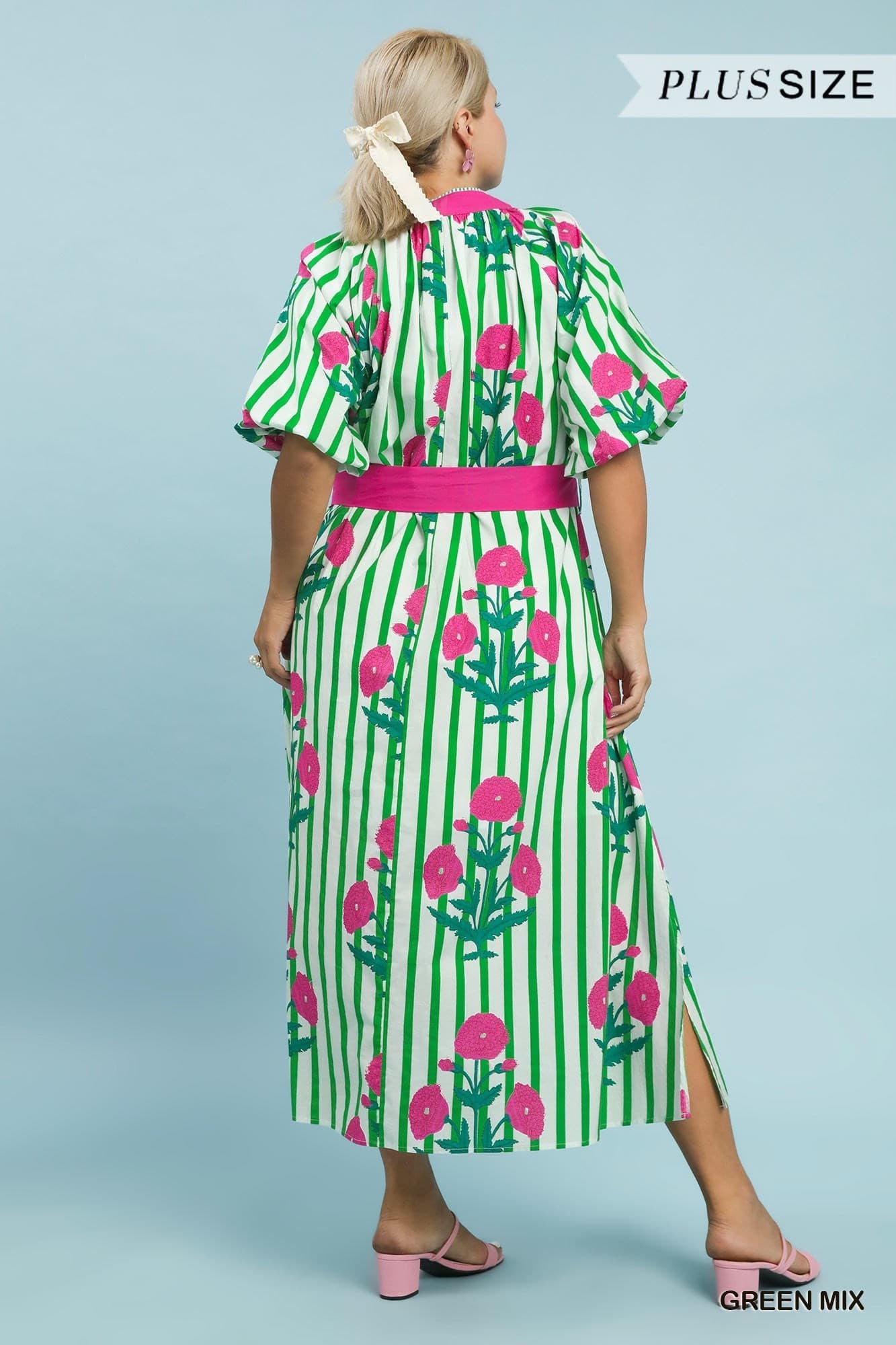 Lilly Green Stripe Floral Midi Dress for Women