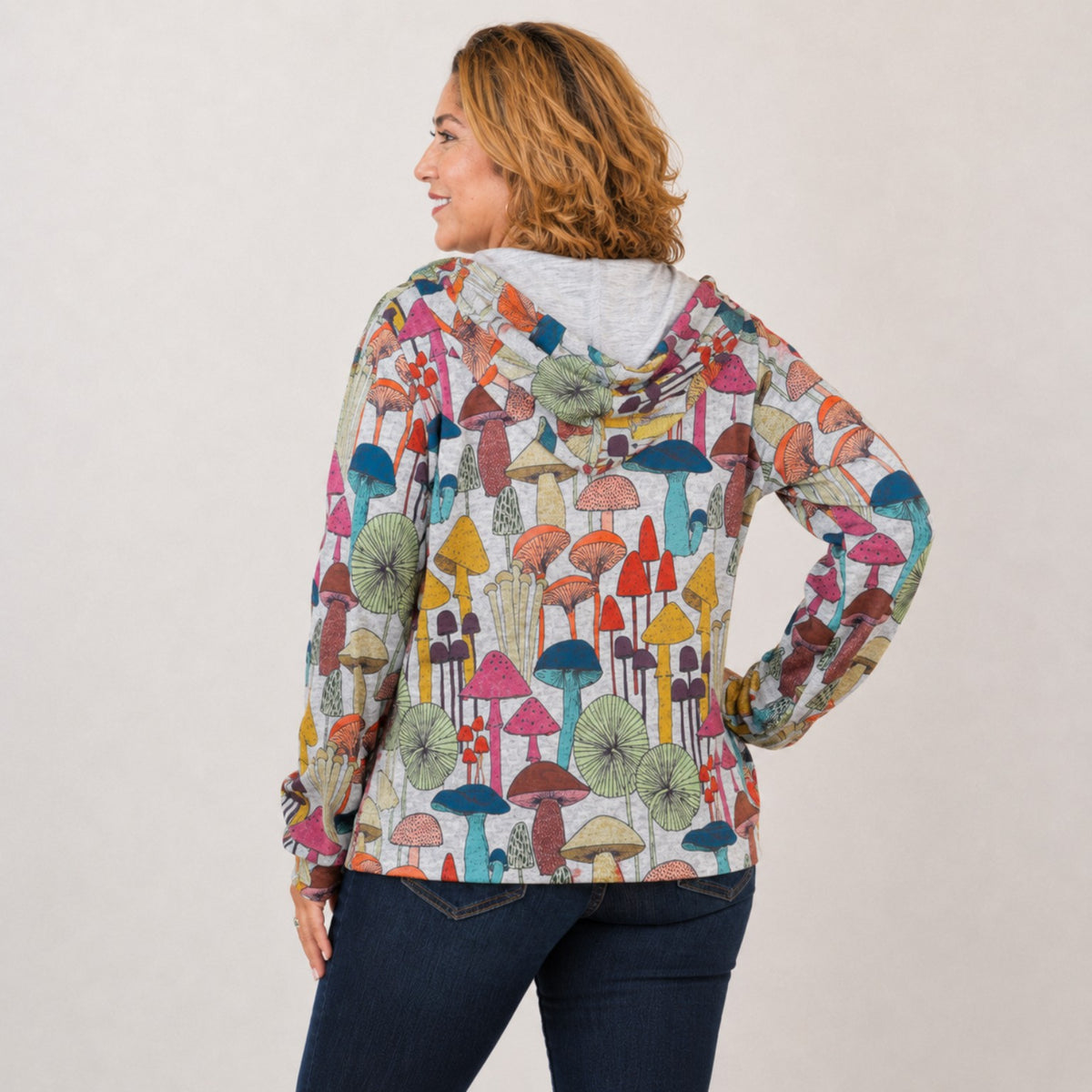 Plus size Mushroom Mood Zip Hoodie back view, sizes 1XL-3XL