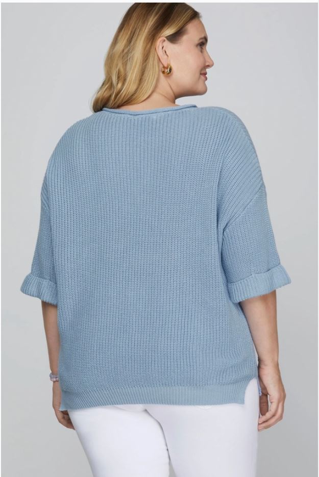 Plus Half Sleeve Notched Collar Spring Sweater (2 Colors)
