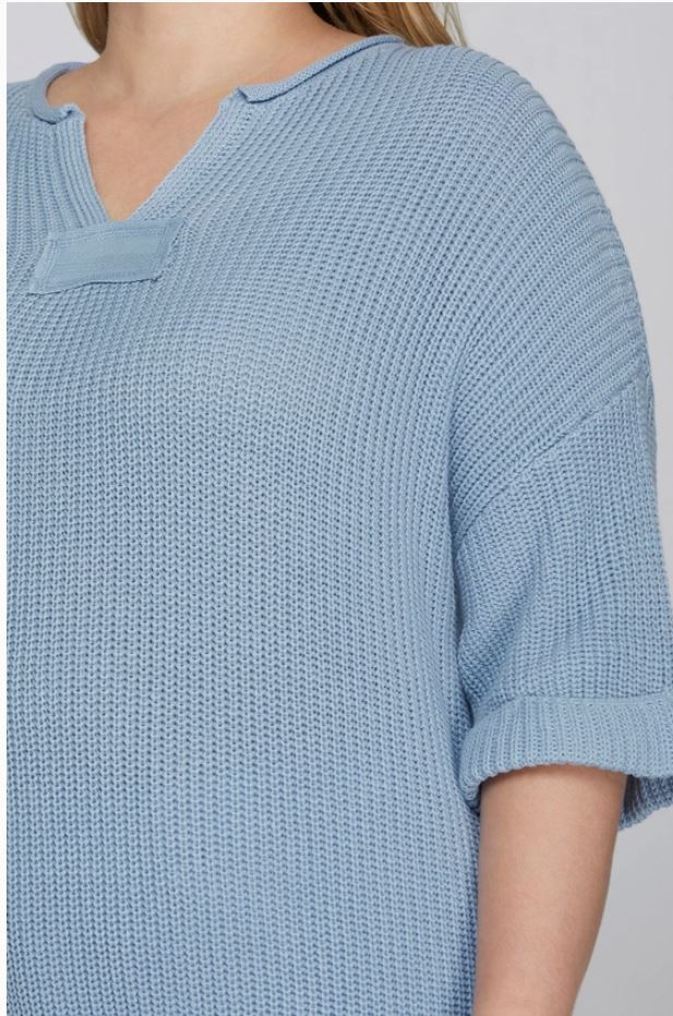 Plus Half Sleeve Notched Collar Spring Sweater (2 Colors)