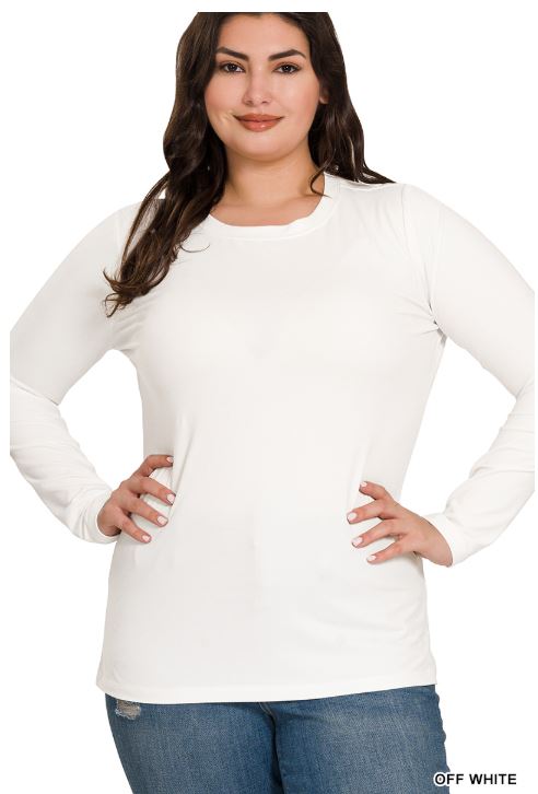 Brushed Microfiber Long Sleeve Round Neck Tee