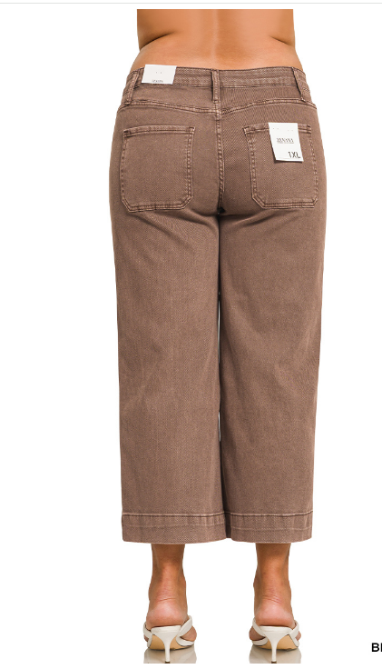 Plus Cropped Wide Leg Color Denim Pants in Cocoa back view