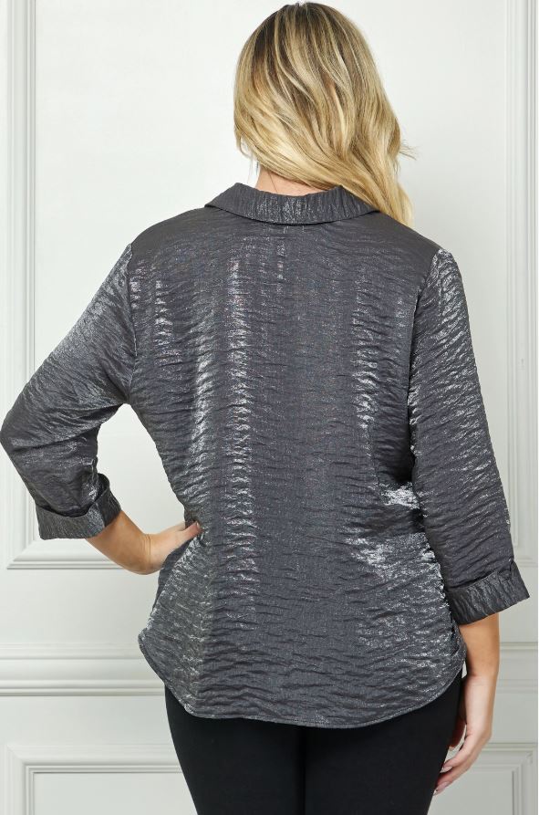 Shimmer Button Down Shirt – Hunter & Charcoal