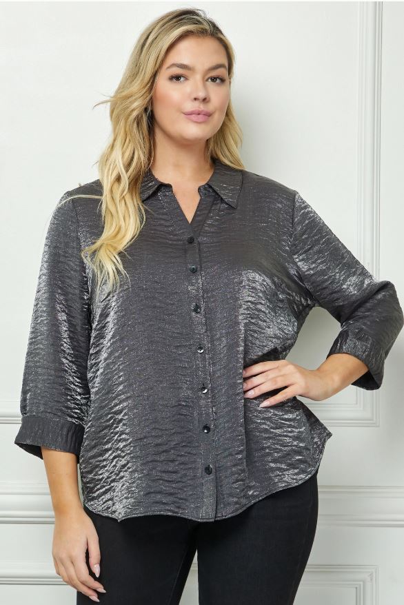 Shimmer Button Down Shirt – Hunter & Charcoal