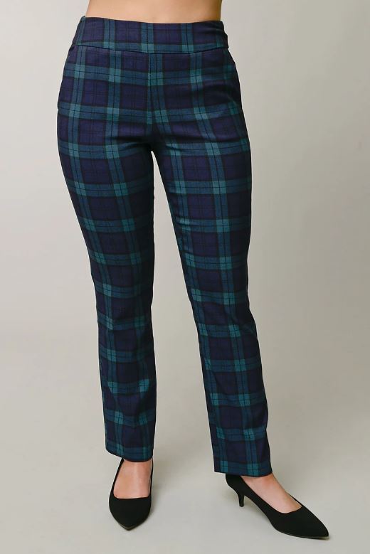 Tessa Millennium Pant – Navy Tartan Straight Leg Pants with Pockets