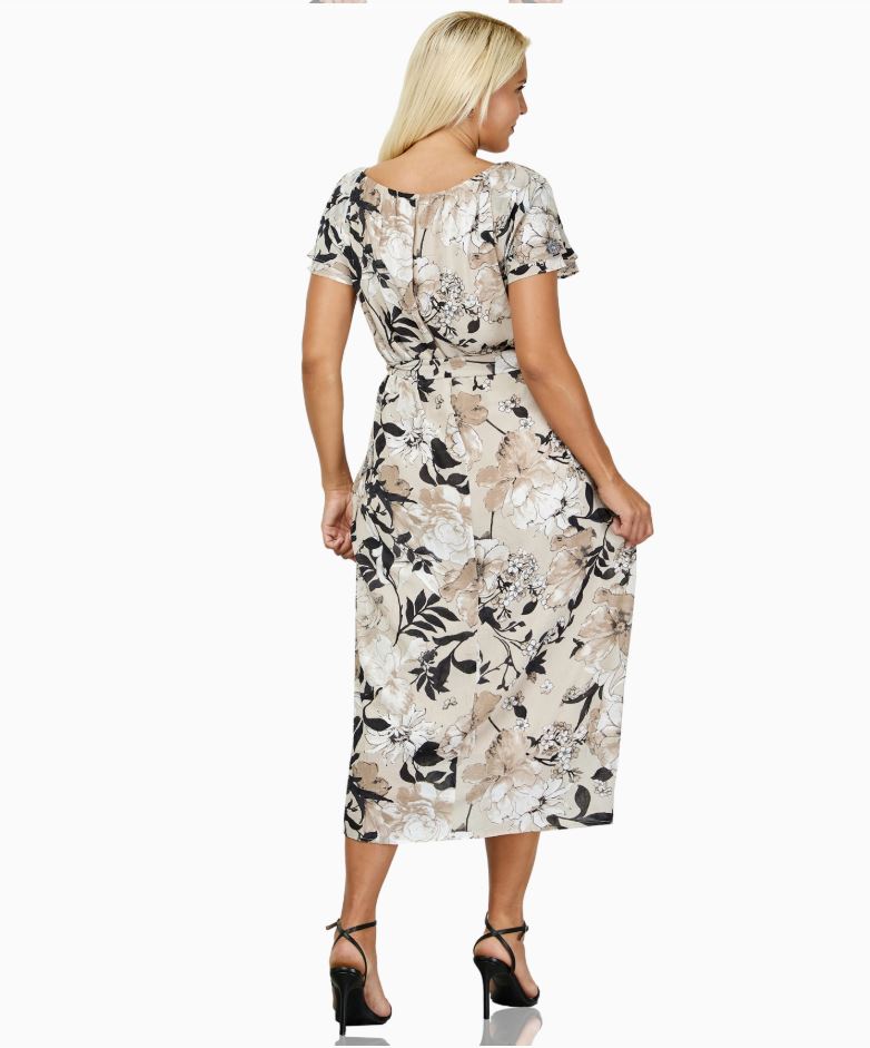 Vintage Floral Midi Dress Tie Waist Dress