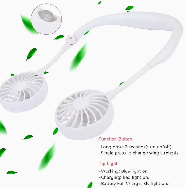 Portable Neck Fan for Women | 3-Speed Rechargeable Cooling Fan with 360° Adjustable Heads